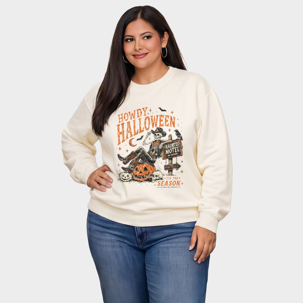 Howdy Halloween Skeleton -  Women's Plus Sized Graphic Sweatshirt