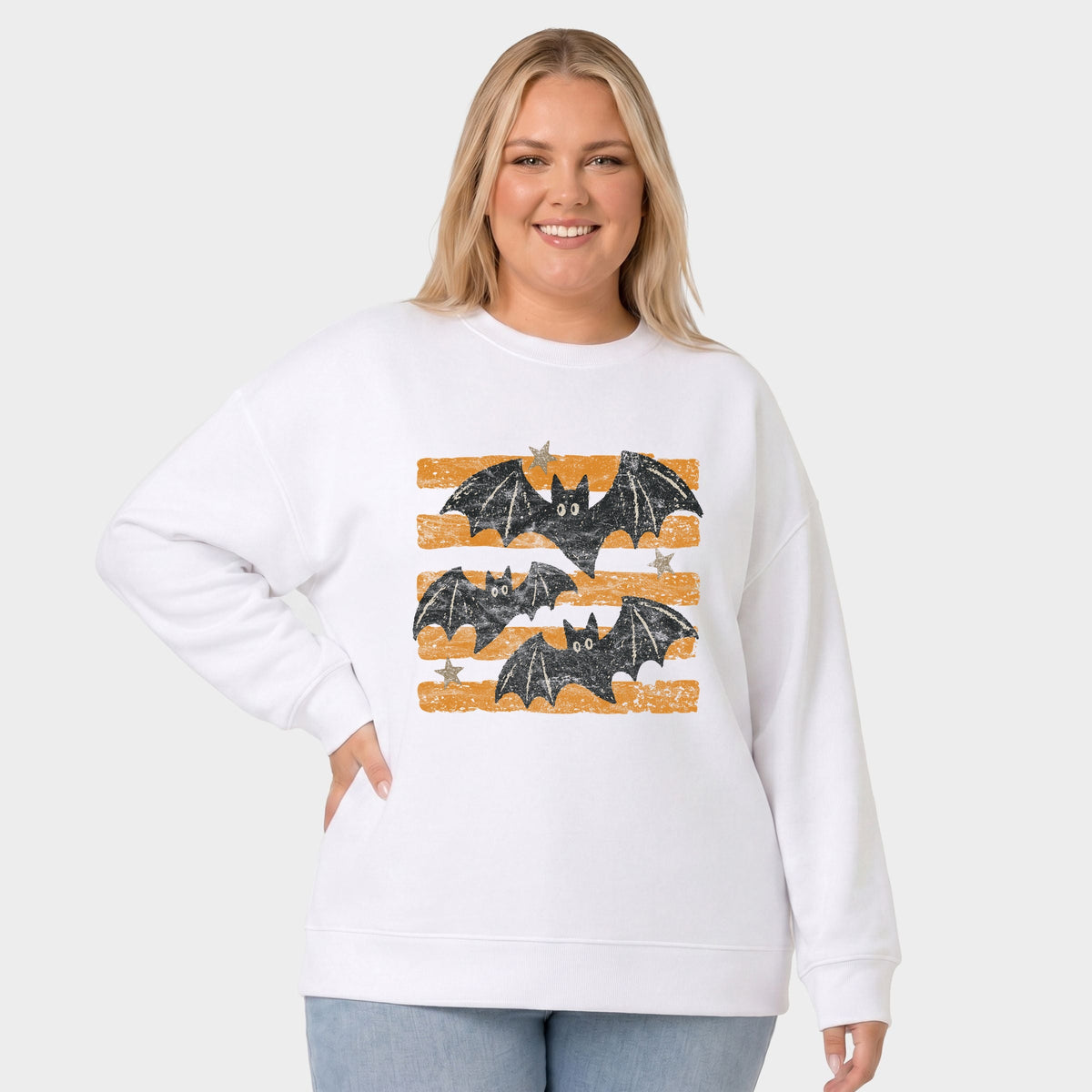 Bats Orange Stripes -  Women's Plus Sized Graphic Sweatshirt
