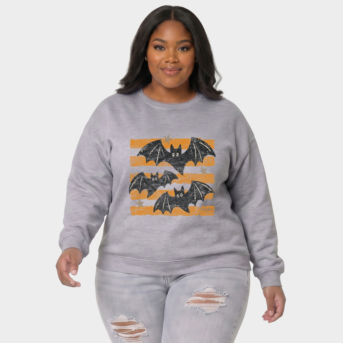 Bats Orange Stripes -  Women's Plus Sized Graphic Sweatshirt