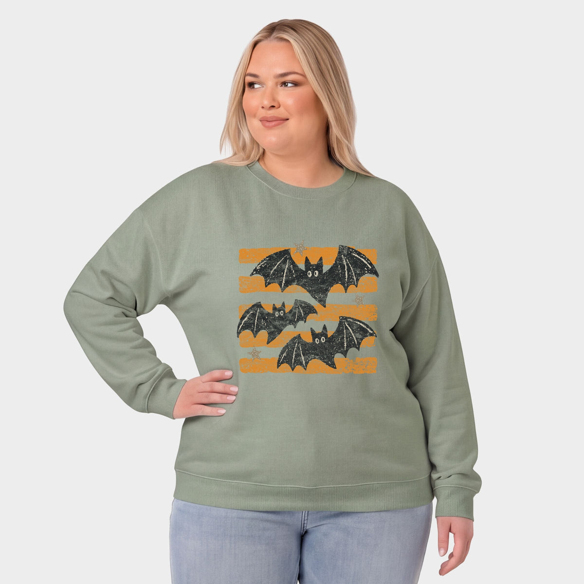 Bats Orange Stripes -  Women's Plus Sized Graphic Sweatshirt