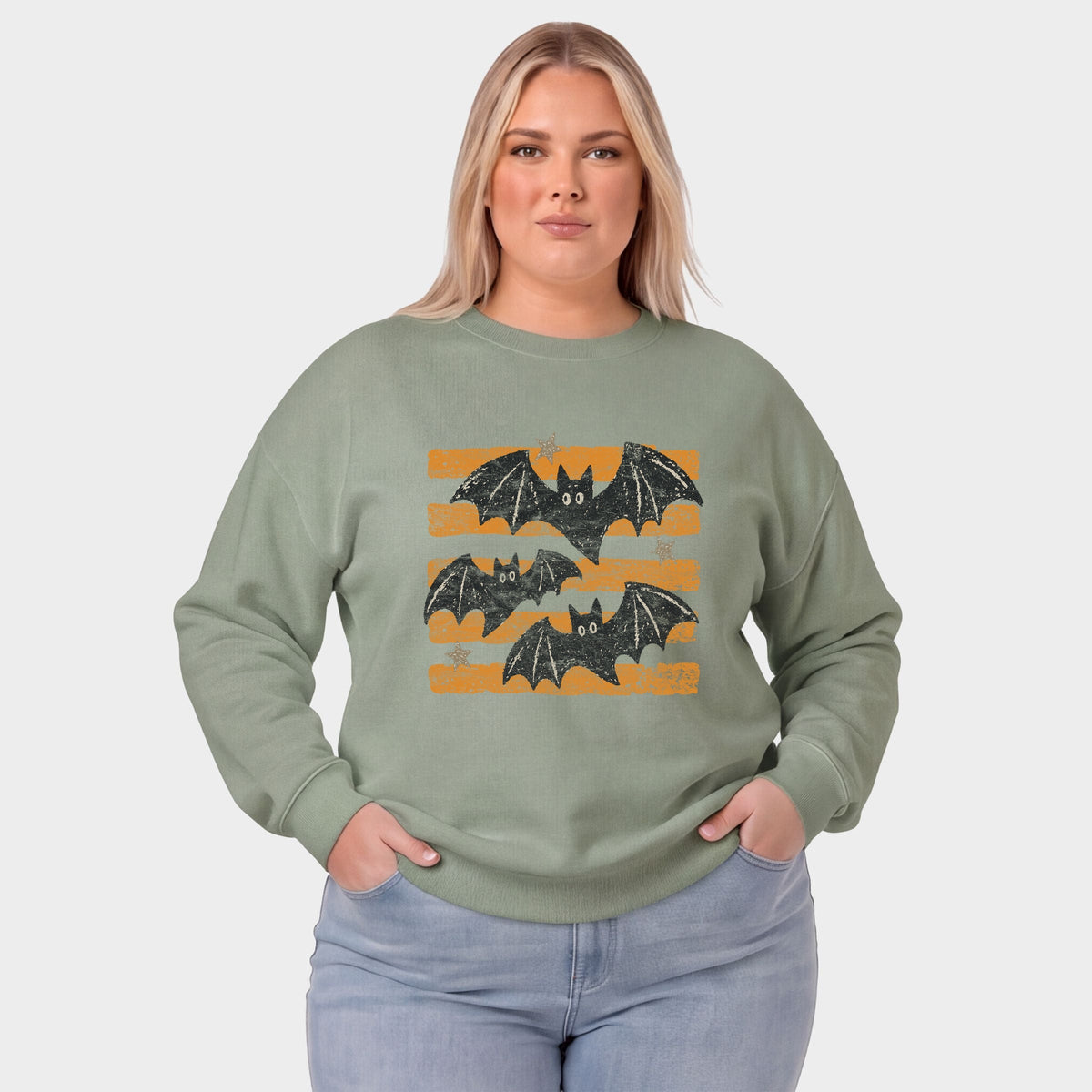 Bats Orange Stripes -  Women's Plus Sized Graphic Sweatshirt