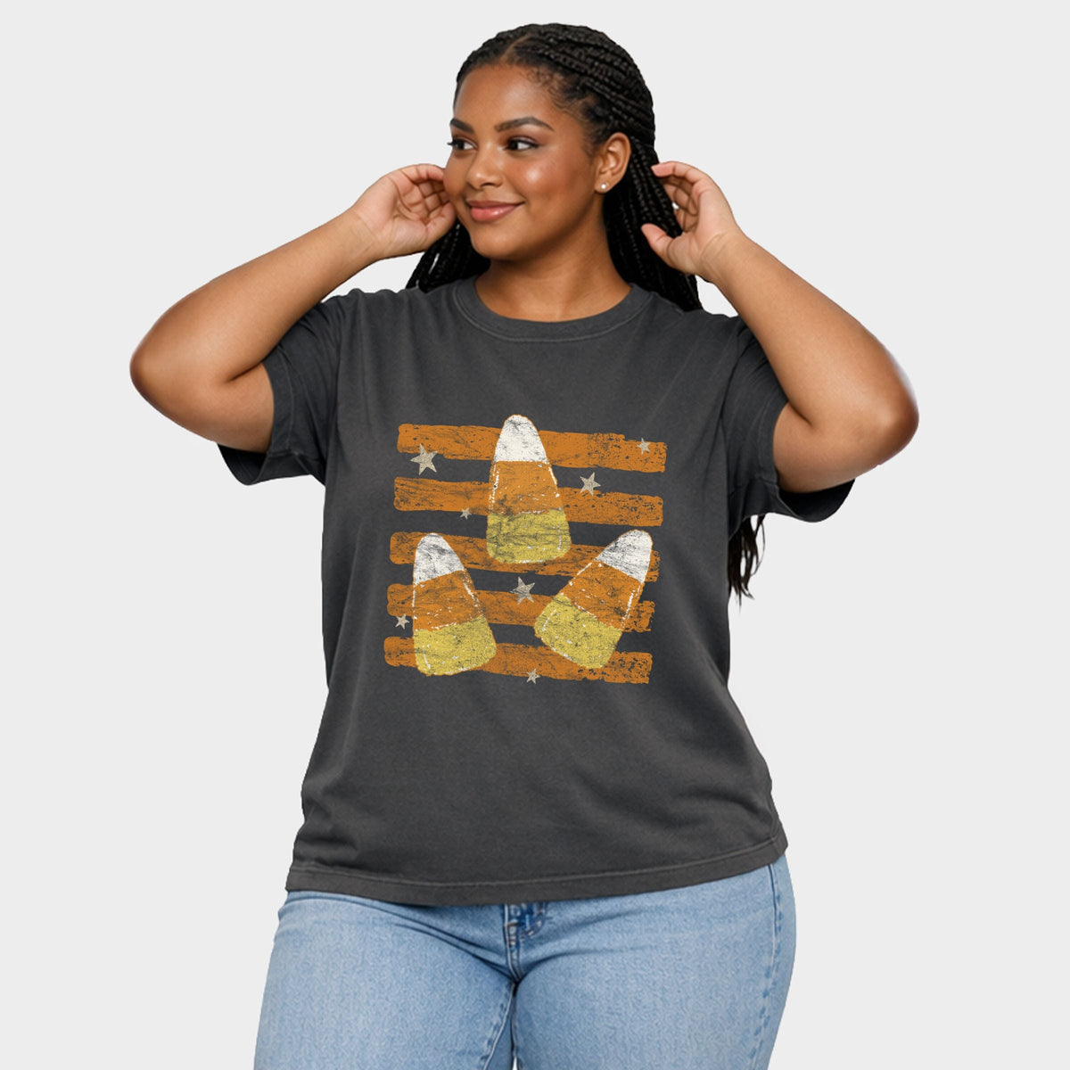 Candy Corn Orange Stripes - Women's Plus Sized Garment Dyed Graphic T-Shirt