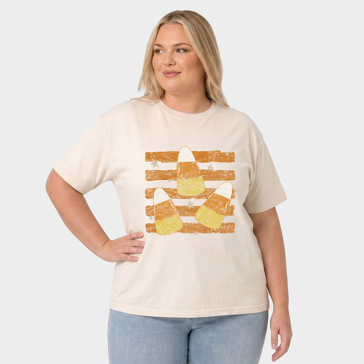 Candy Corn Orange Stripes - Women's Plus Sized Garment Dyed Graphic T-Shirt