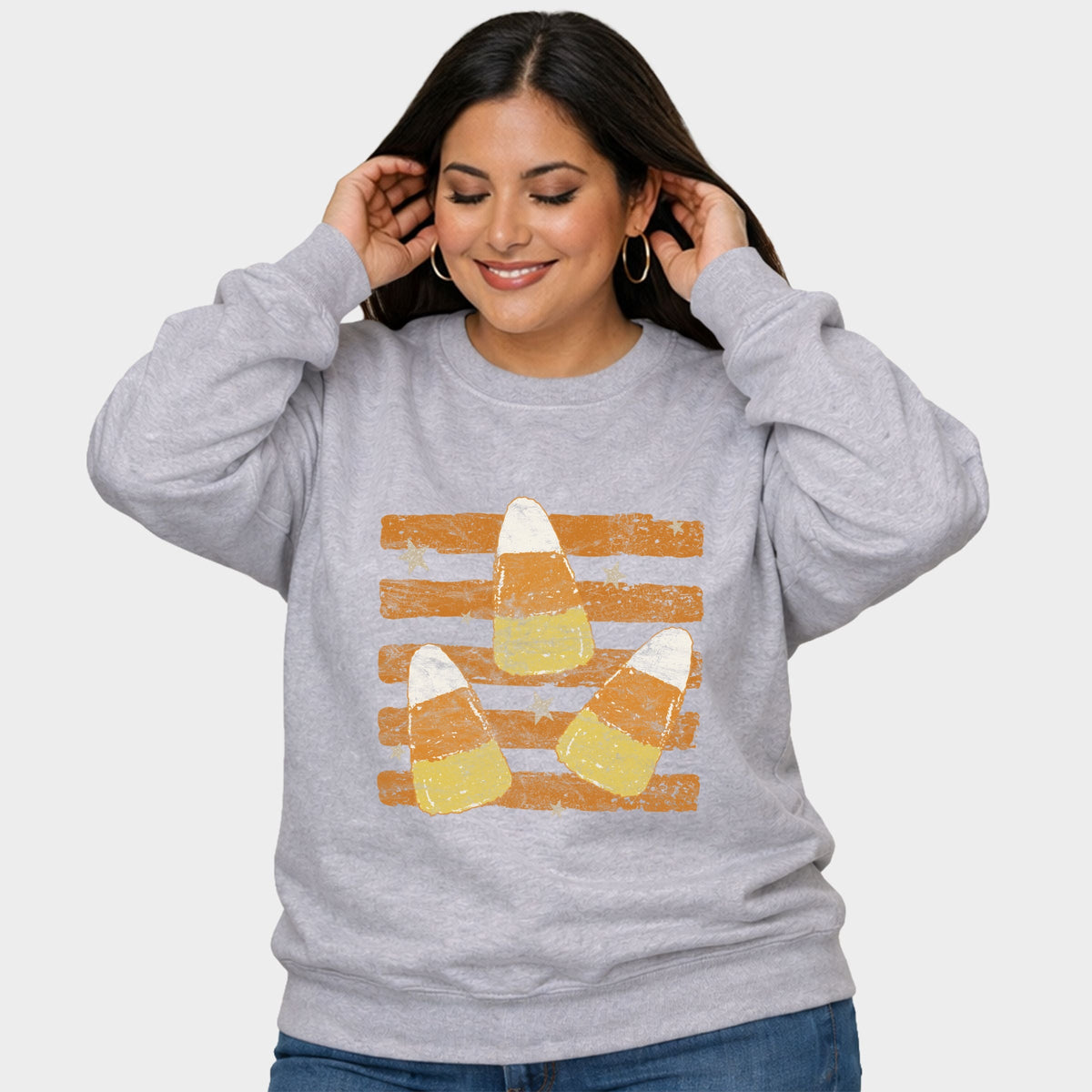 Candy Corn Orange Stripes -  Women's Plus Sized Graphic Sweatshirt