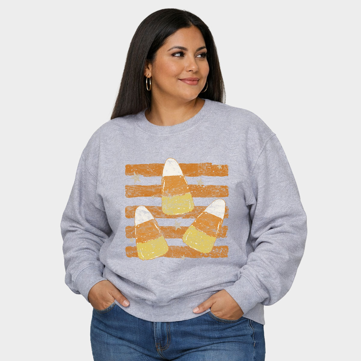 Candy Corn Orange Stripes -  Women's Plus Sized Graphic Sweatshirt