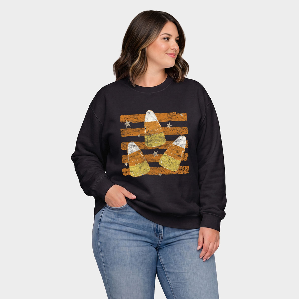 Candy Corn Orange Stripes -  Women's Plus Sized Graphic Sweatshirt