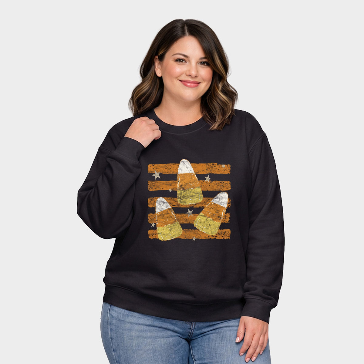 Candy Corn Orange Stripes -  Women's Plus Sized Graphic Sweatshirt