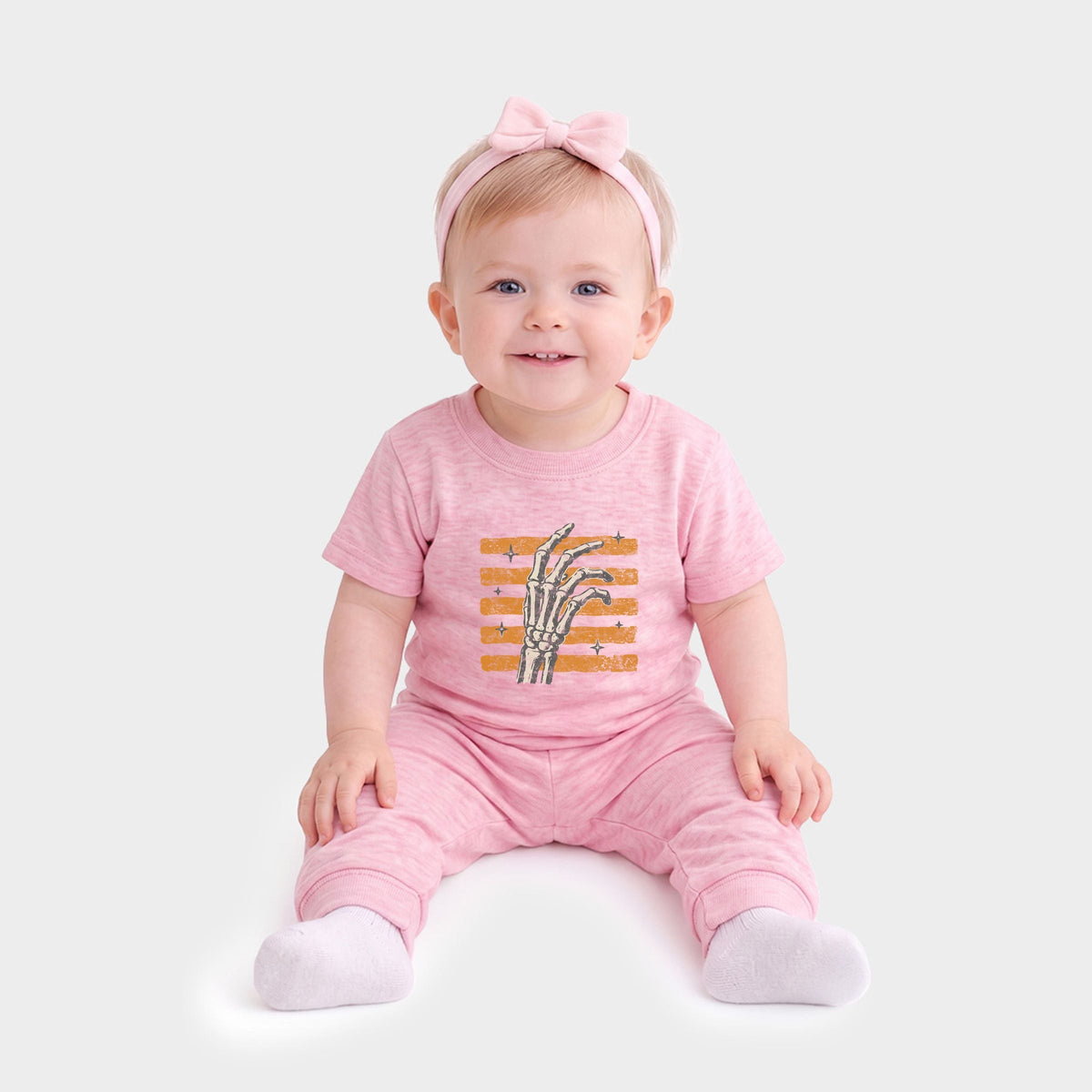 Skeleton Hand Orange Stripes - Infant Jogger Pant Crew Set