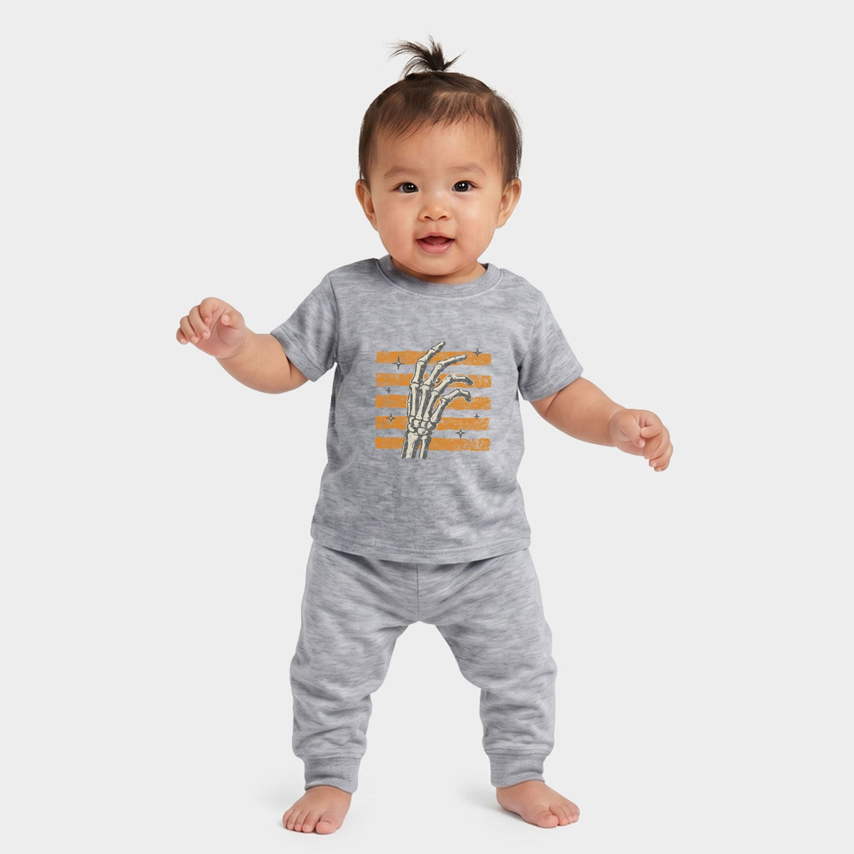 Skeleton Hand Orange Stripes - Infant Jogger Pant Crew Set