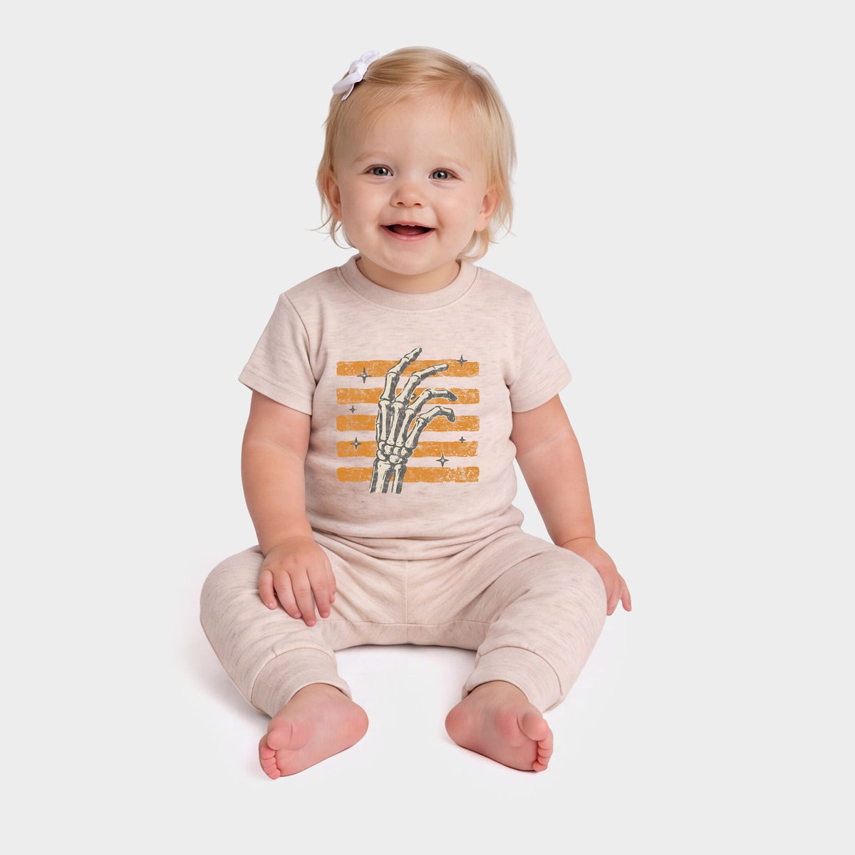 Skeleton Hand Orange Stripes - Infant Jogger Pant Crew Set