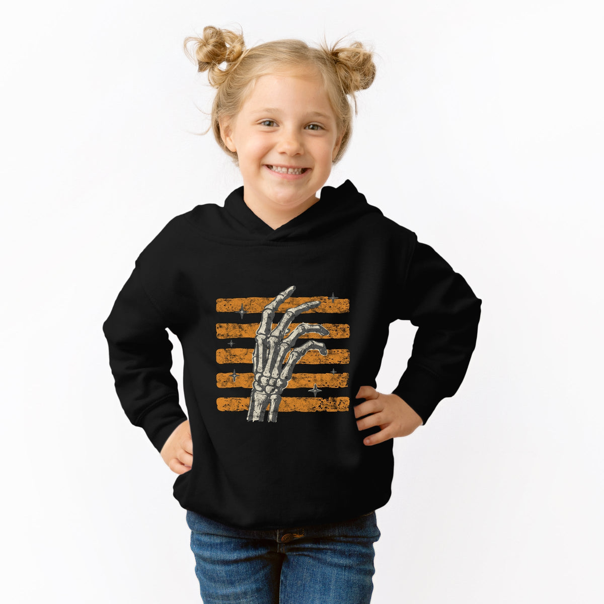 Skeleton Hand Orange Stripes - Toddler Hoodie