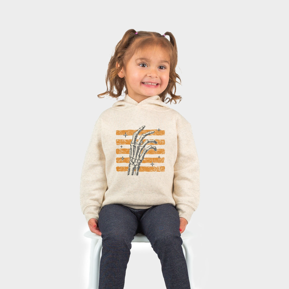 Skeleton Hand Orange Stripes - Toddler Hoodie