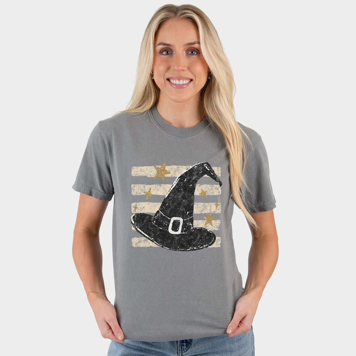 Witch Hat Stripes - Women's Garment Dyed Graphic T-Shirt