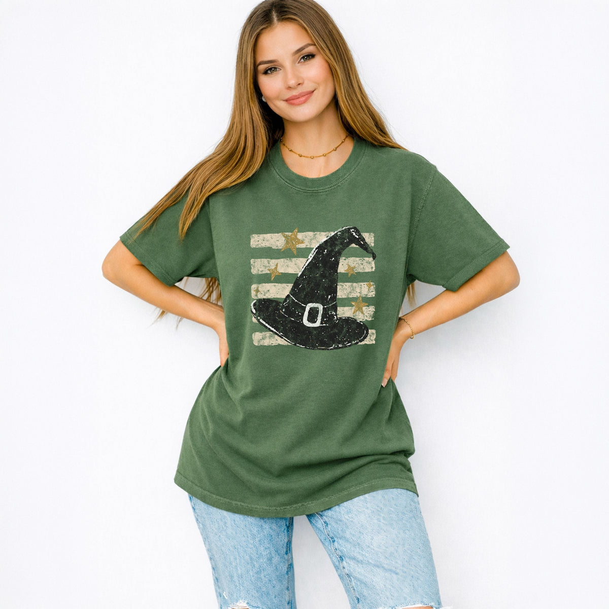 Witch Hat Stripes - Women's Garment Dyed Graphic T-Shirt