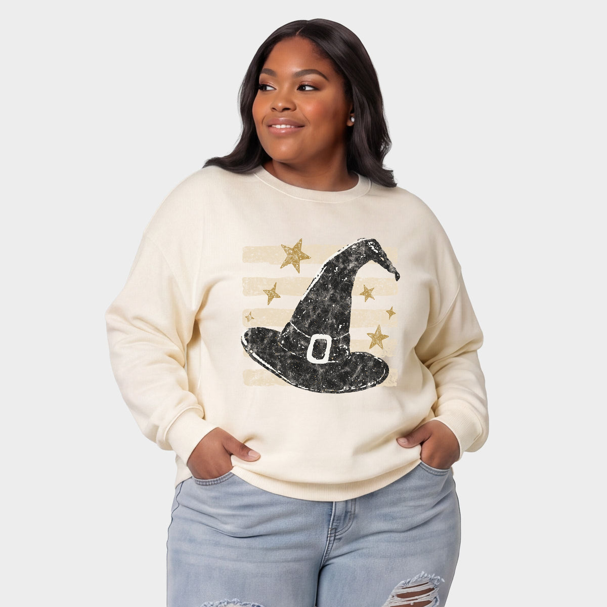Witch Hat Stripes -  Women's Plus Sized Graphic Sweatshirt