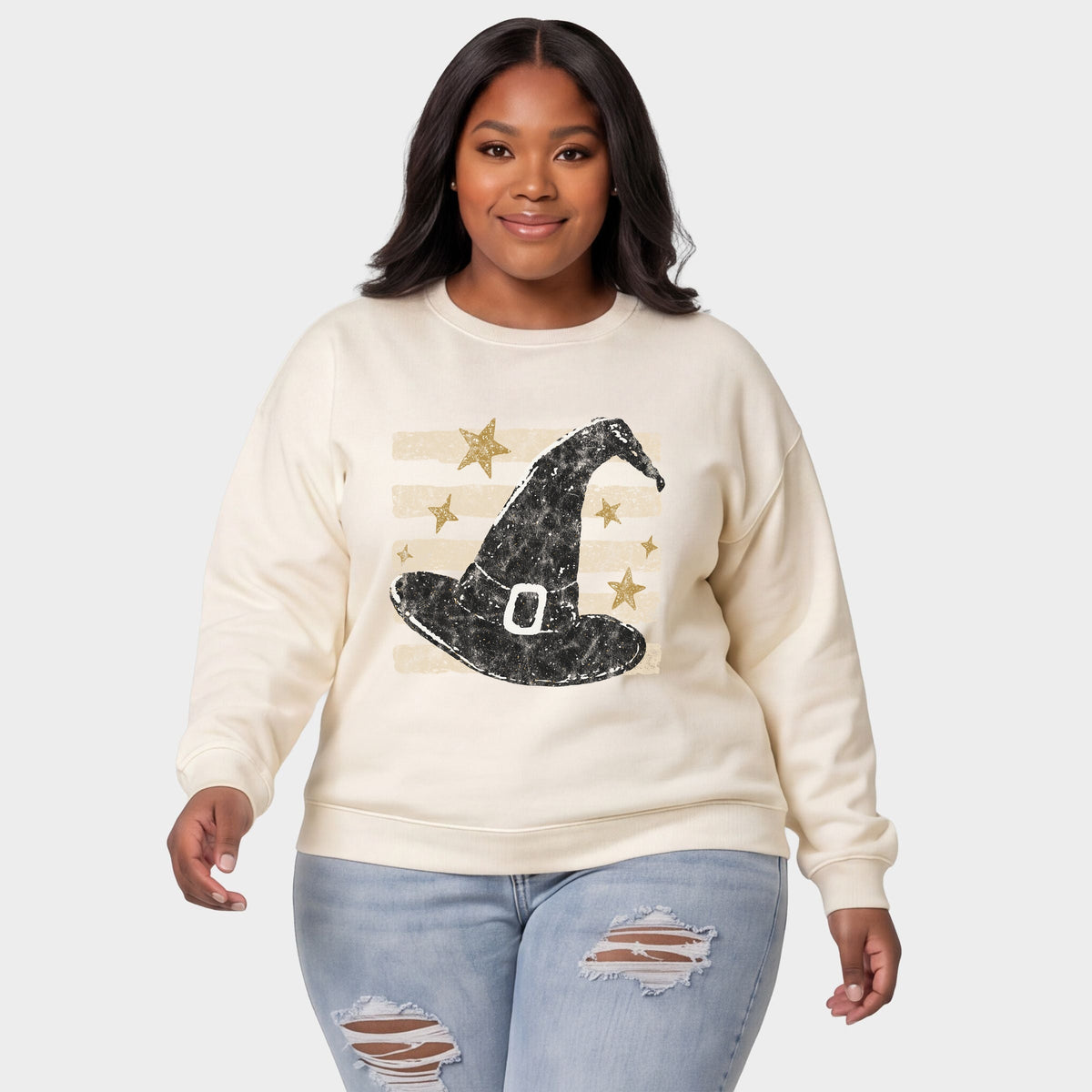 Witch Hat Stripes -  Women's Plus Sized Graphic Sweatshirt