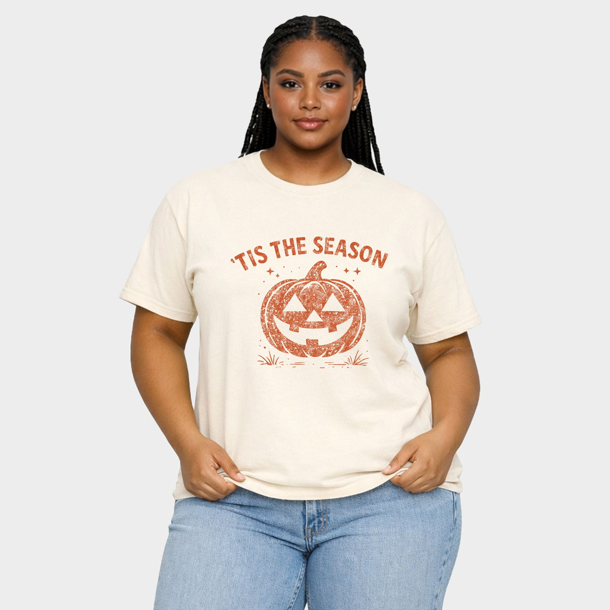 Tis The Season Jack O Lantern - Women's Plus Sized Garment Dyed Graphic T-Shirt