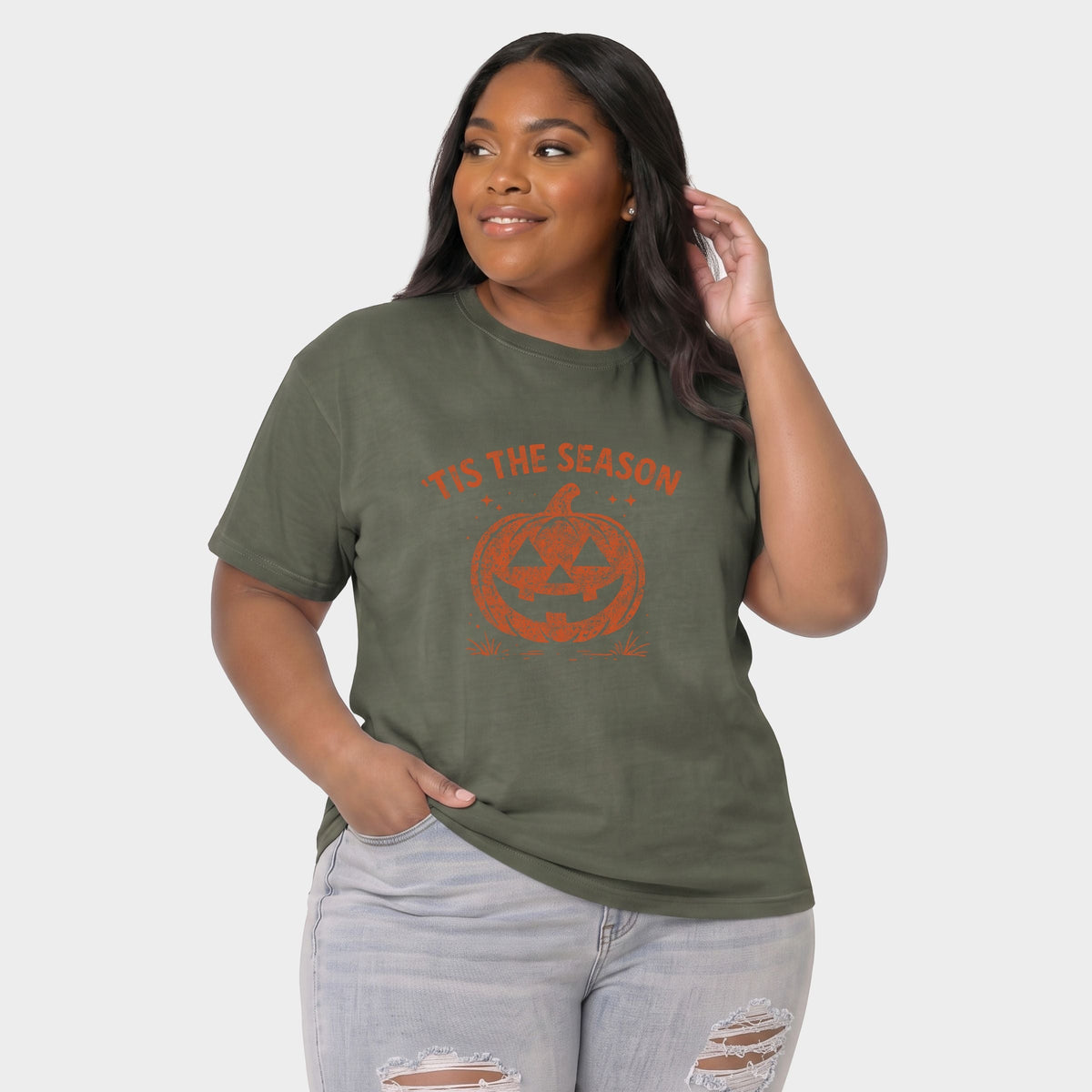 Tis The Season Jack O Lantern - Women's Plus Sized Garment Dyed Graphic T-Shirt