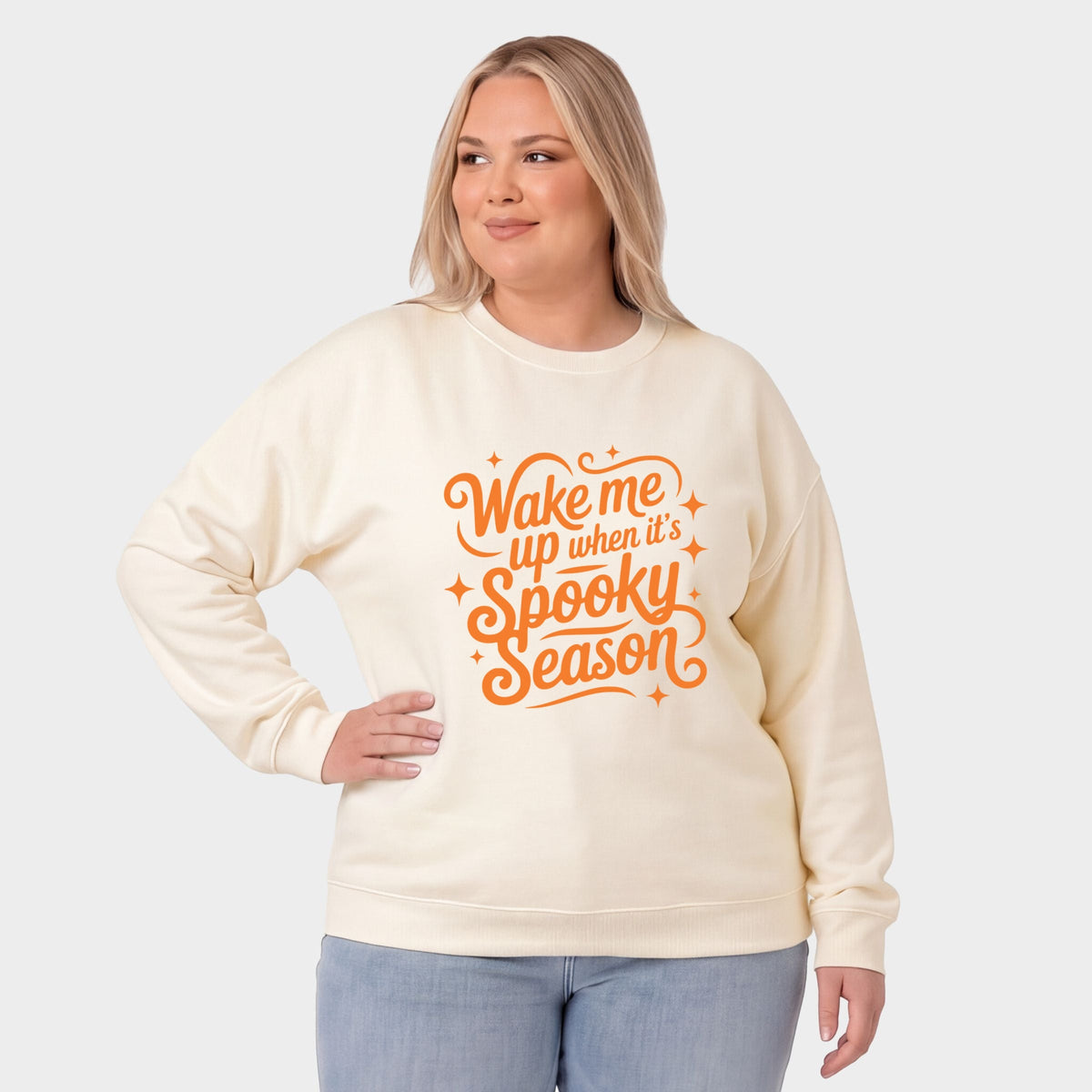 Wake Me Up When It's Spooky Season -  Women's Plus Sized Graphic Sweatshirt