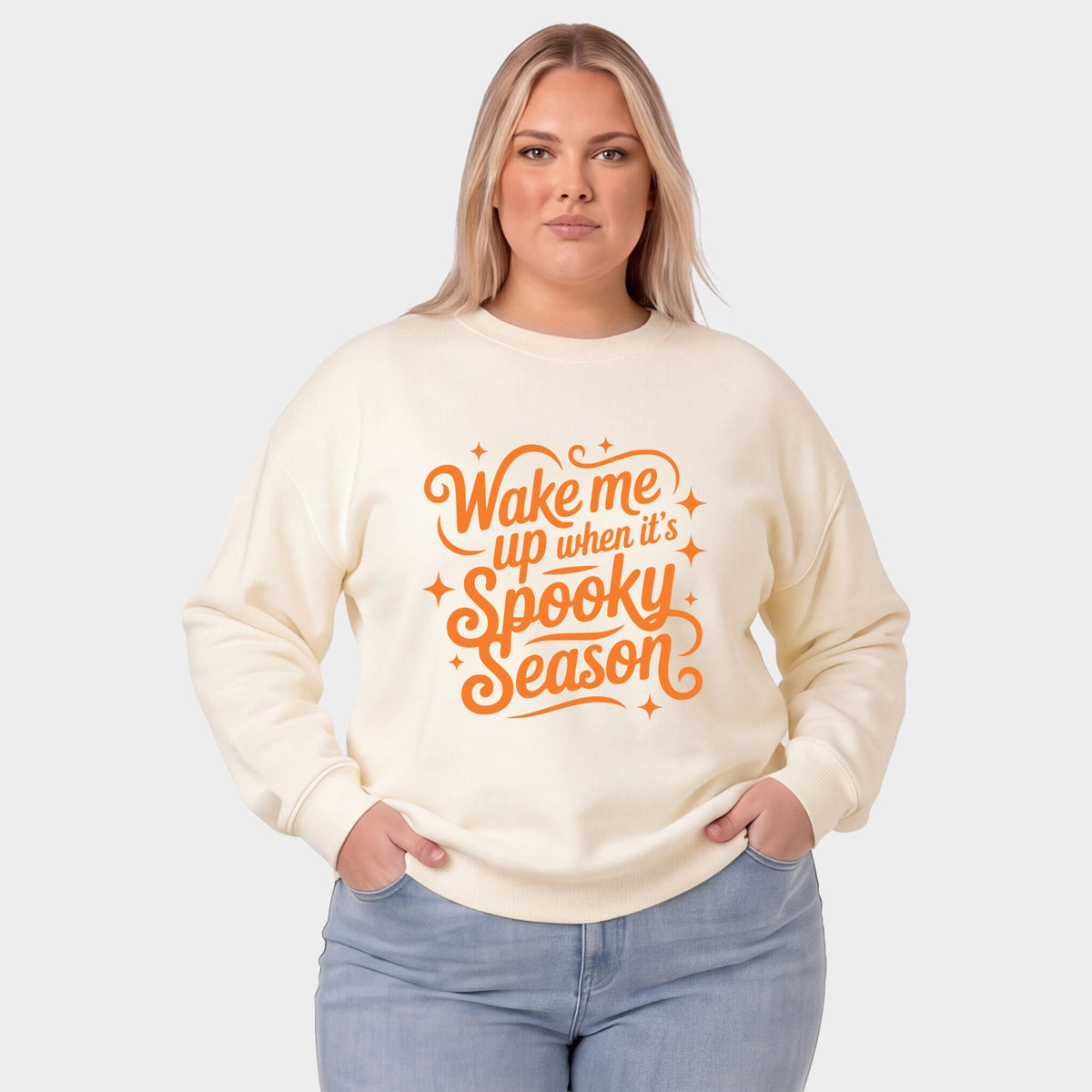 Wake Me Up When It's Spooky Season -  Women's Plus Sized Graphic Sweatshirt