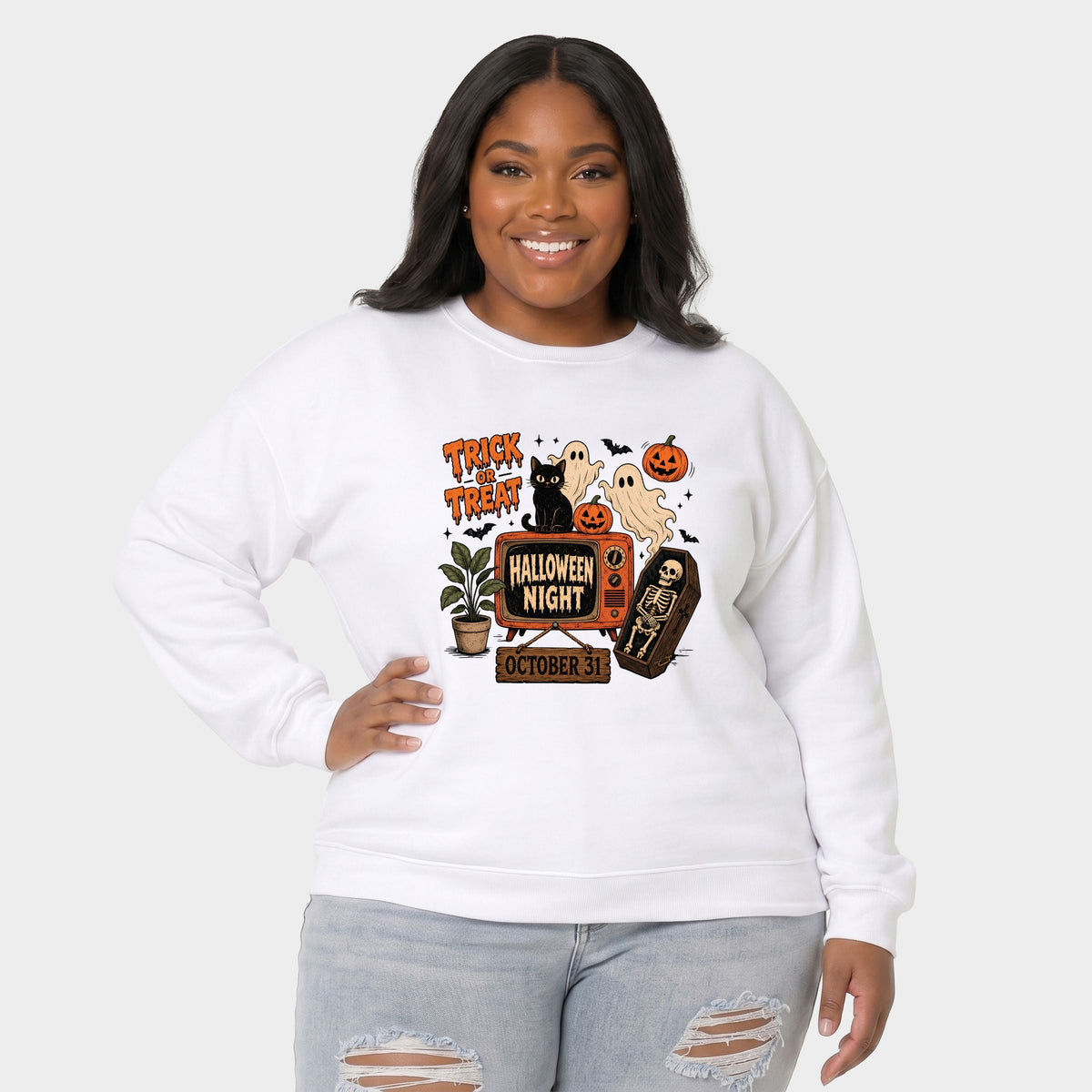 Trick Or Treat TV -  Women's Plus Sized Graphic Sweatshirt