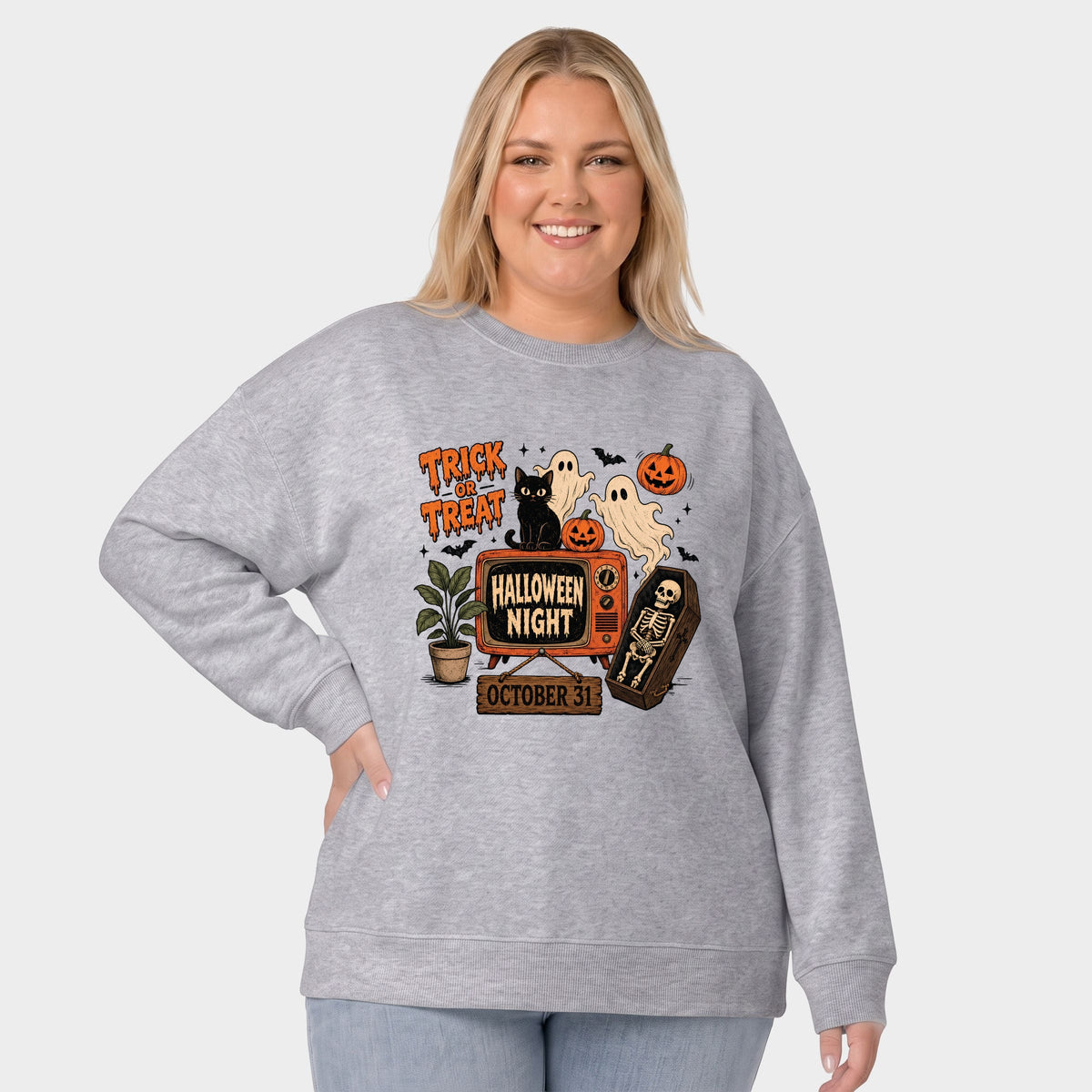 Trick Or Treat TV -  Women's Plus Sized Graphic Sweatshirt