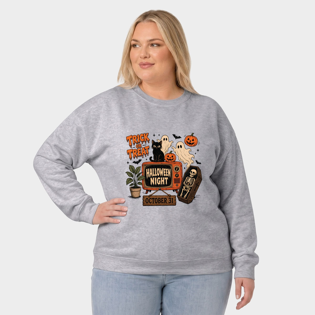 Trick Or Treat TV -  Women's Plus Sized Graphic Sweatshirt