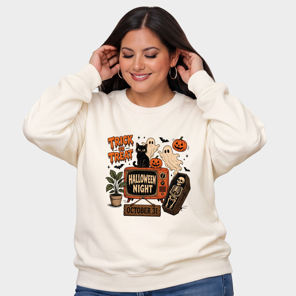 Trick Or Treat TV -  Women's Plus Sized Graphic Sweatshirt