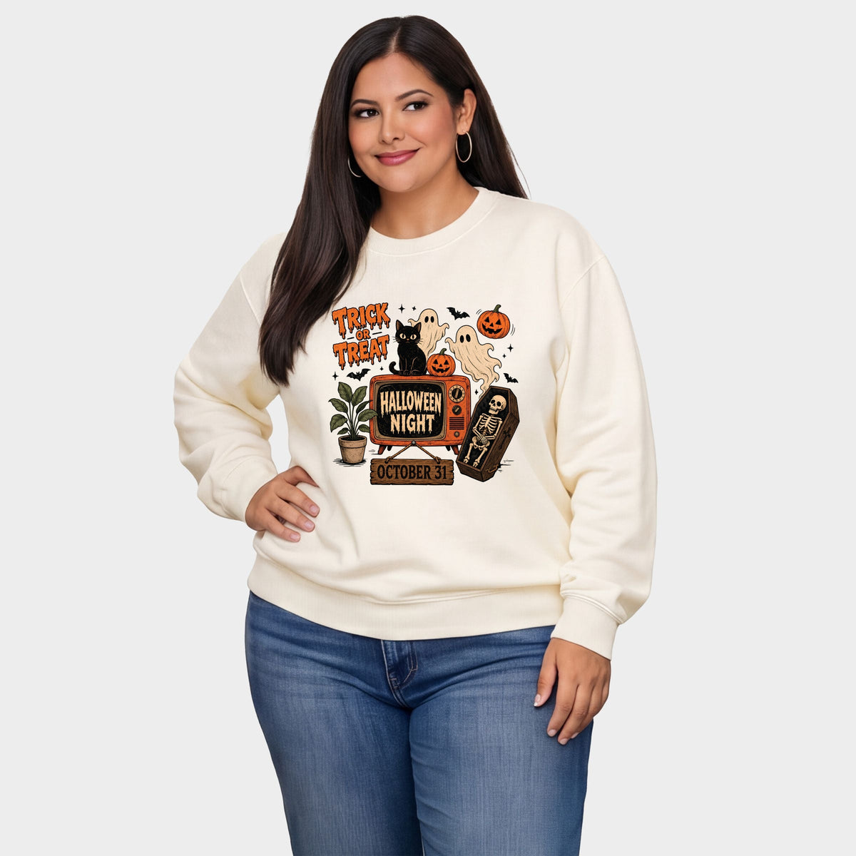Trick Or Treat TV -  Women's Plus Sized Graphic Sweatshirt