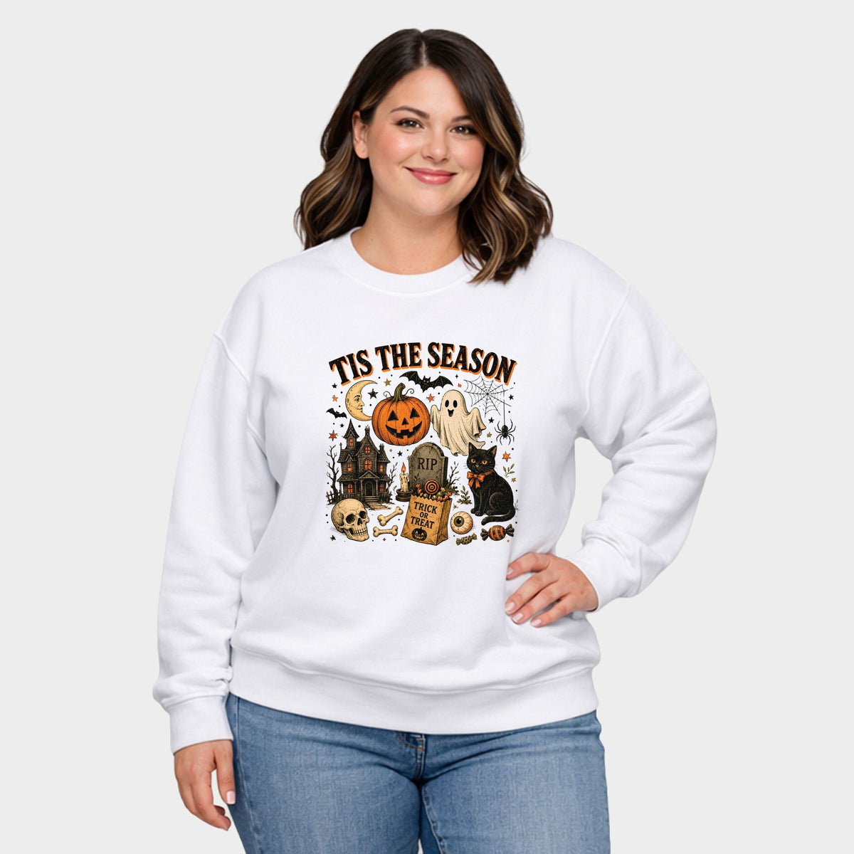 Tis The Season Haloween Collage -  Women's Plus Sized Graphic Sweatshirt