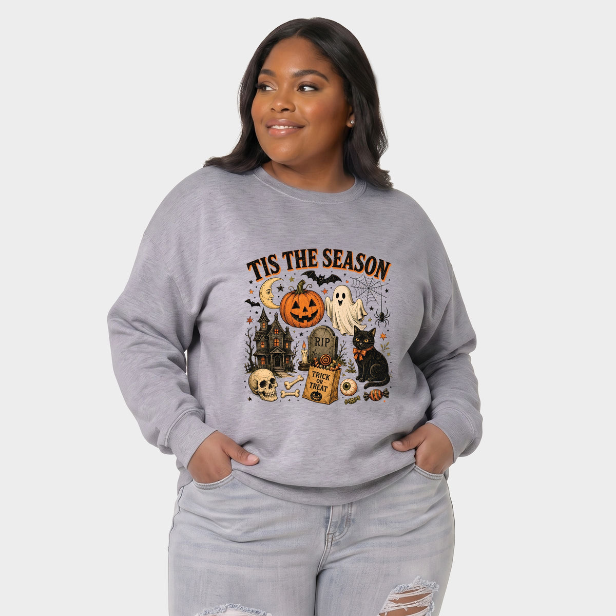 Tis The Season Haloween Collage -  Women's Plus Sized Graphic Sweatshirt
