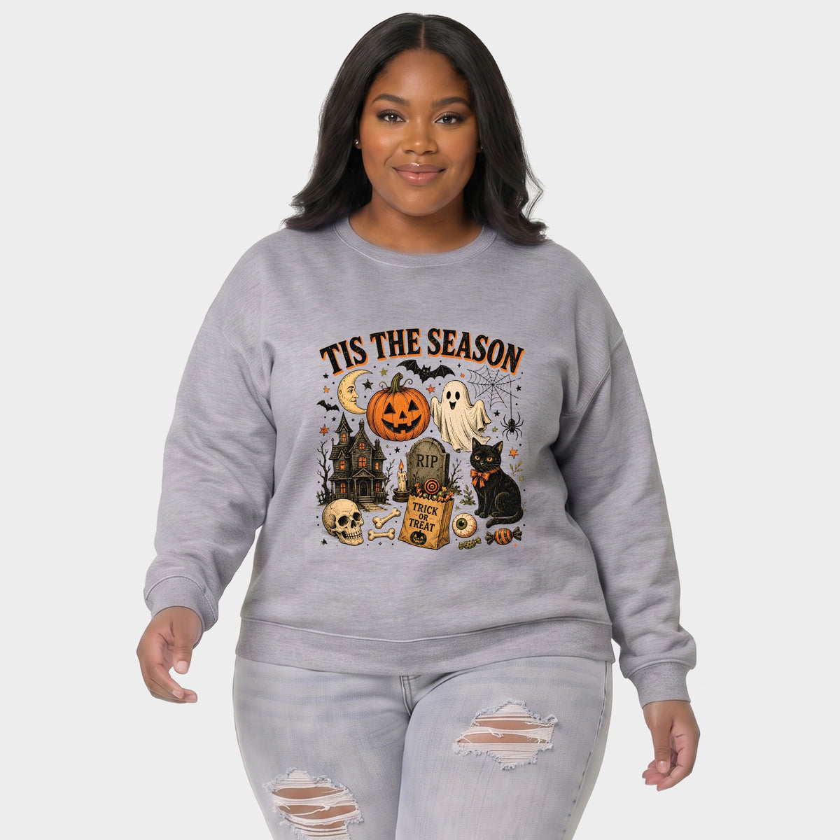 Tis The Season Haloween Collage -  Women's Plus Sized Graphic Sweatshirt
