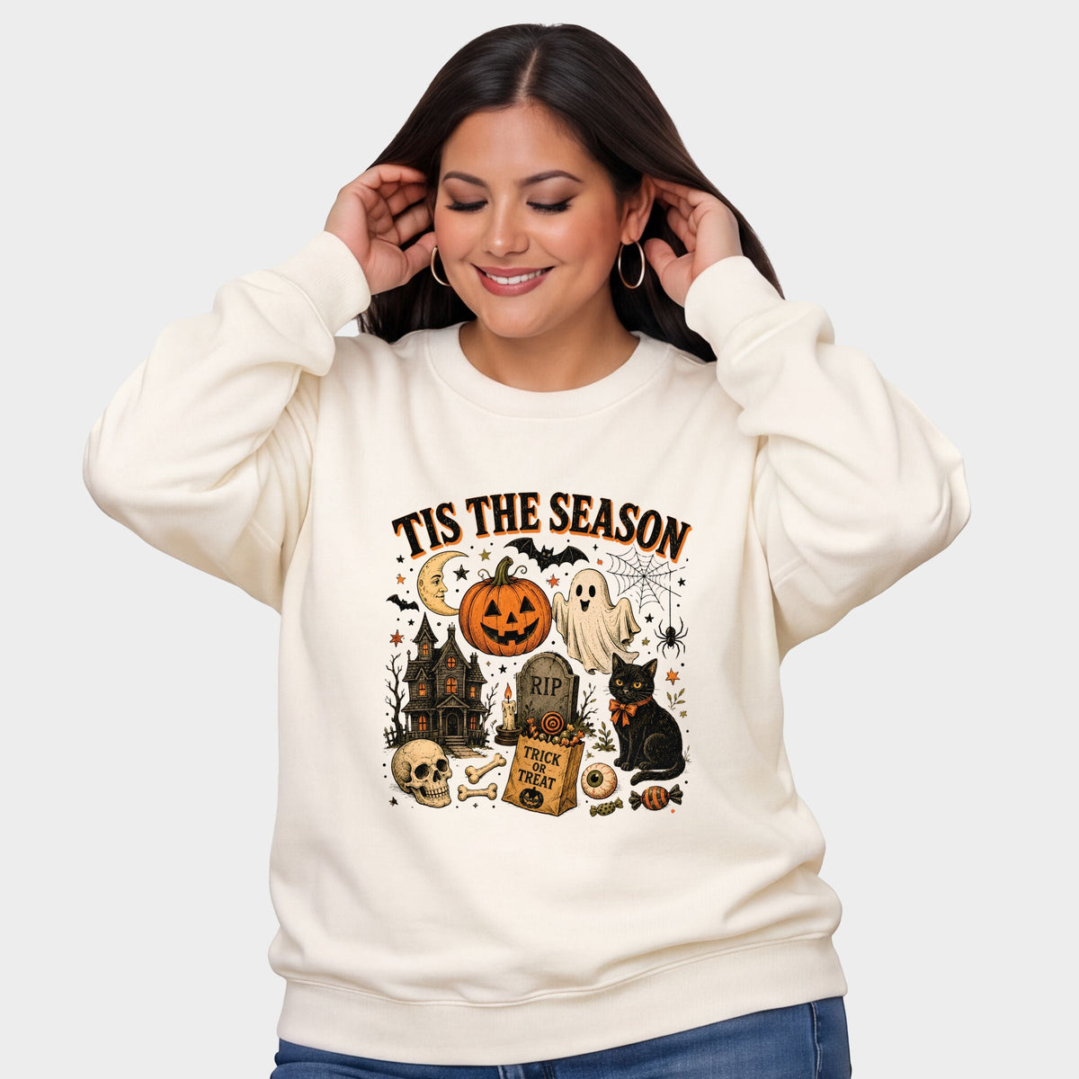 Tis The Season Haloween Collage -  Women's Plus Sized Graphic Sweatshirt