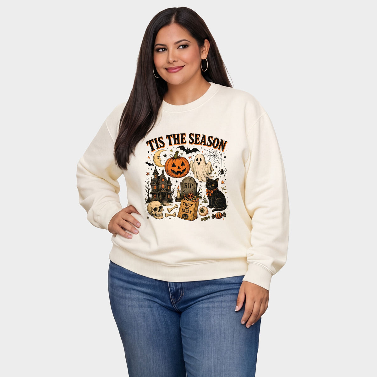 Tis The Season Haloween Collage -  Women's Plus Sized Graphic Sweatshirt