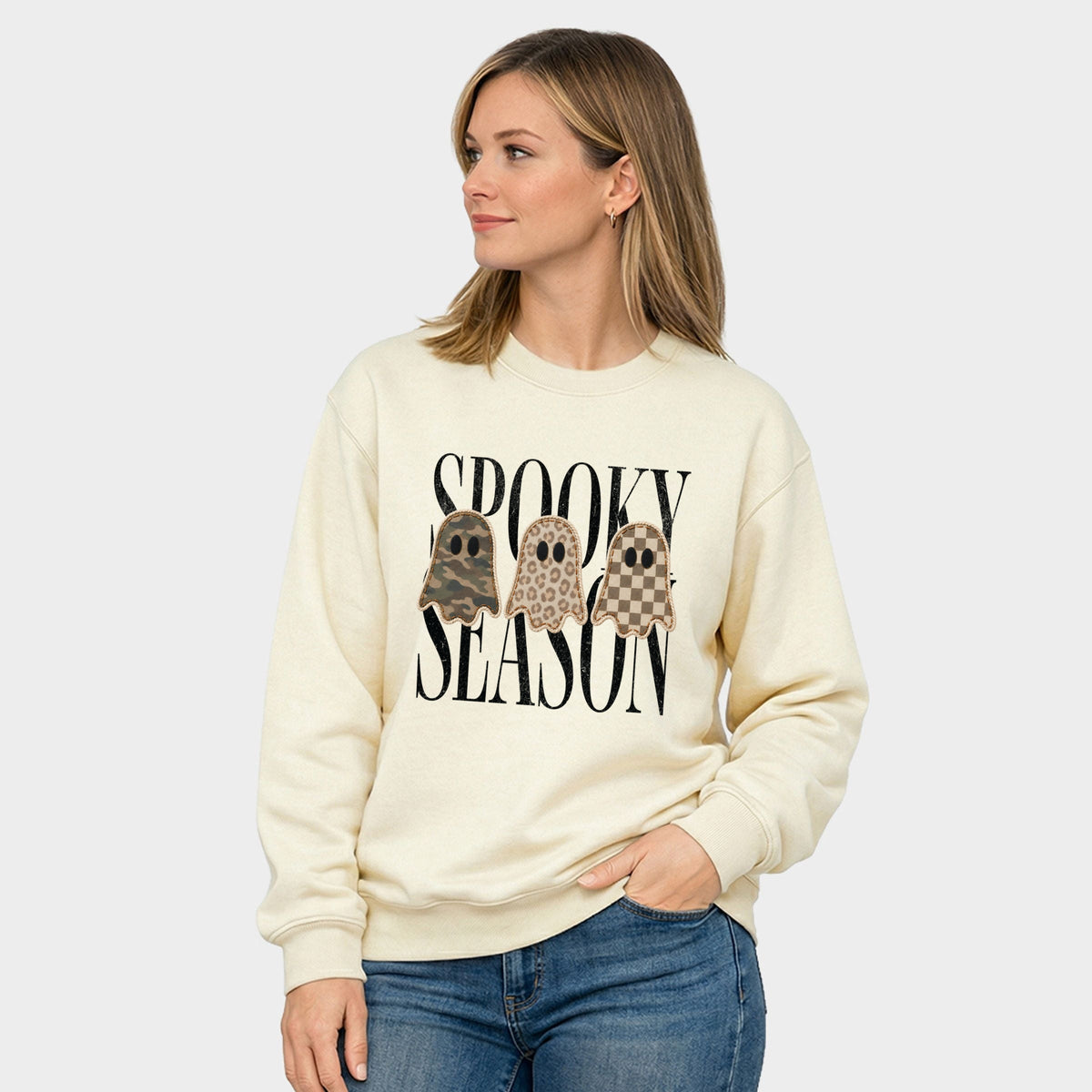 Spooky Season Patterned Ghosts PRINT - Women's Graphic Sweatshirt