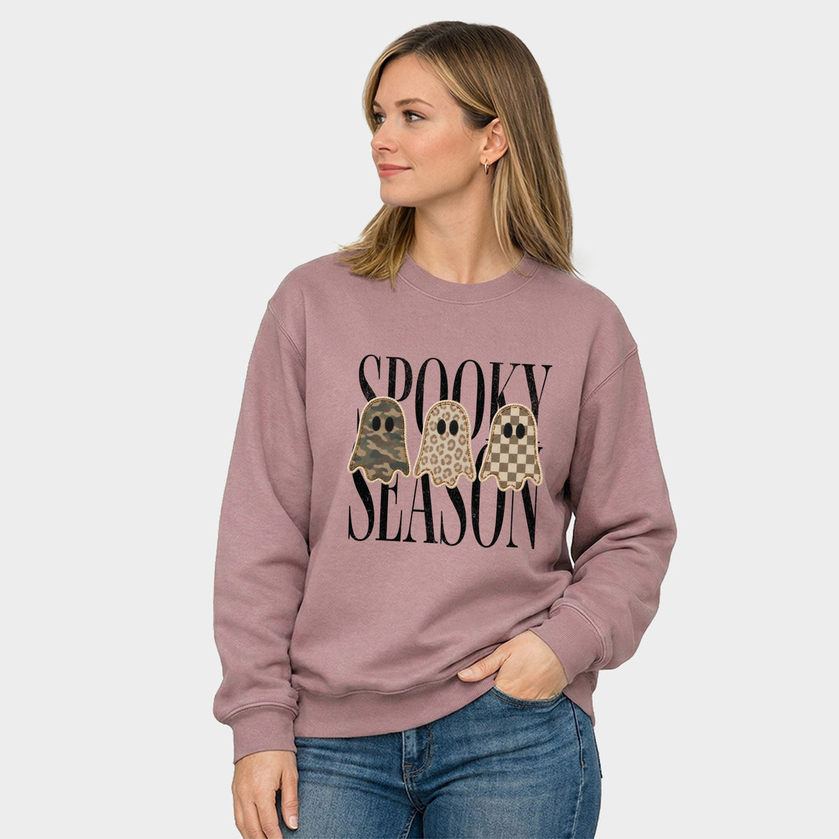 Spooky Season Patterned Ghosts PRINT - Women's Graphic Sweatshirt