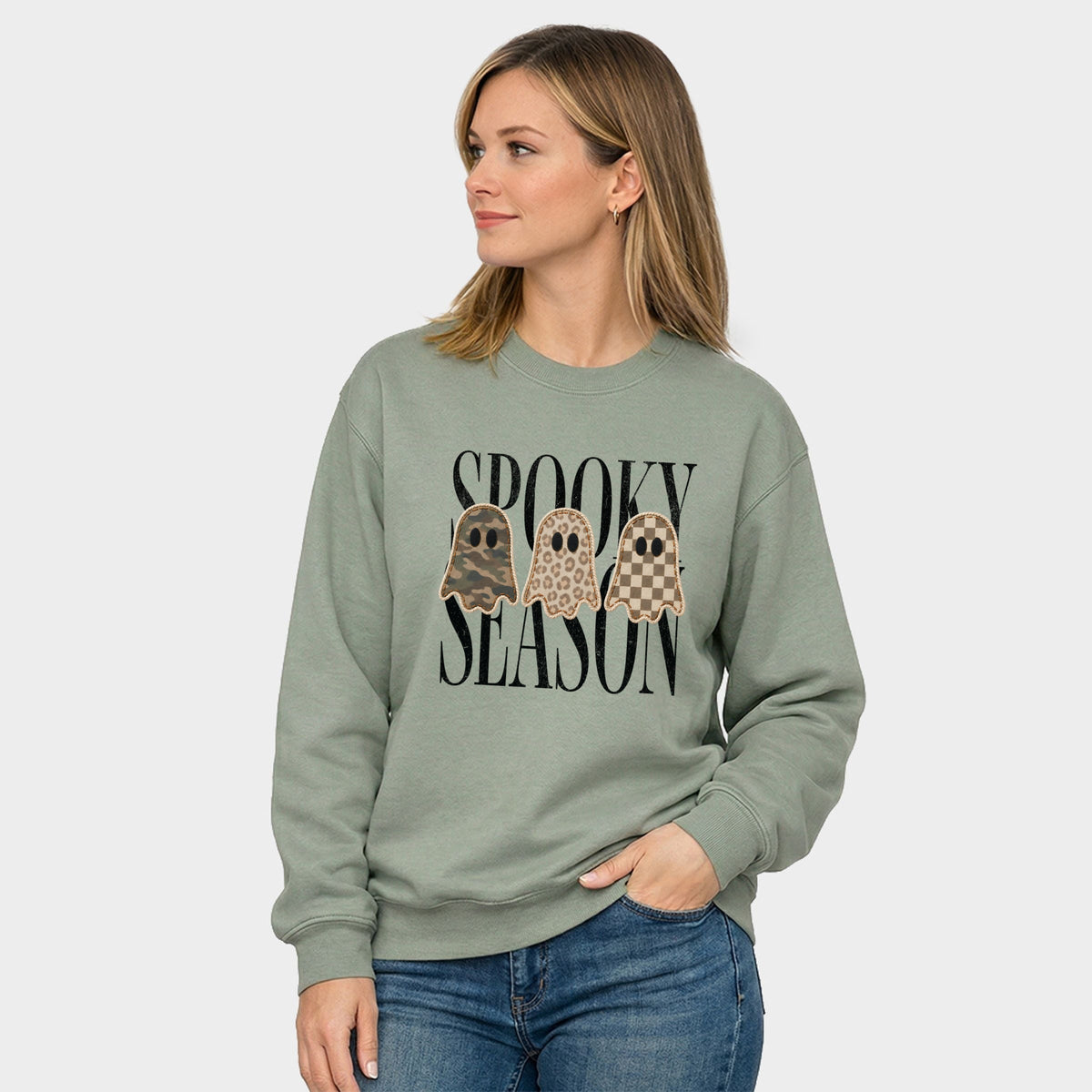 Spooky Season Patterned Ghosts PRINT - Women's Graphic Sweatshirt