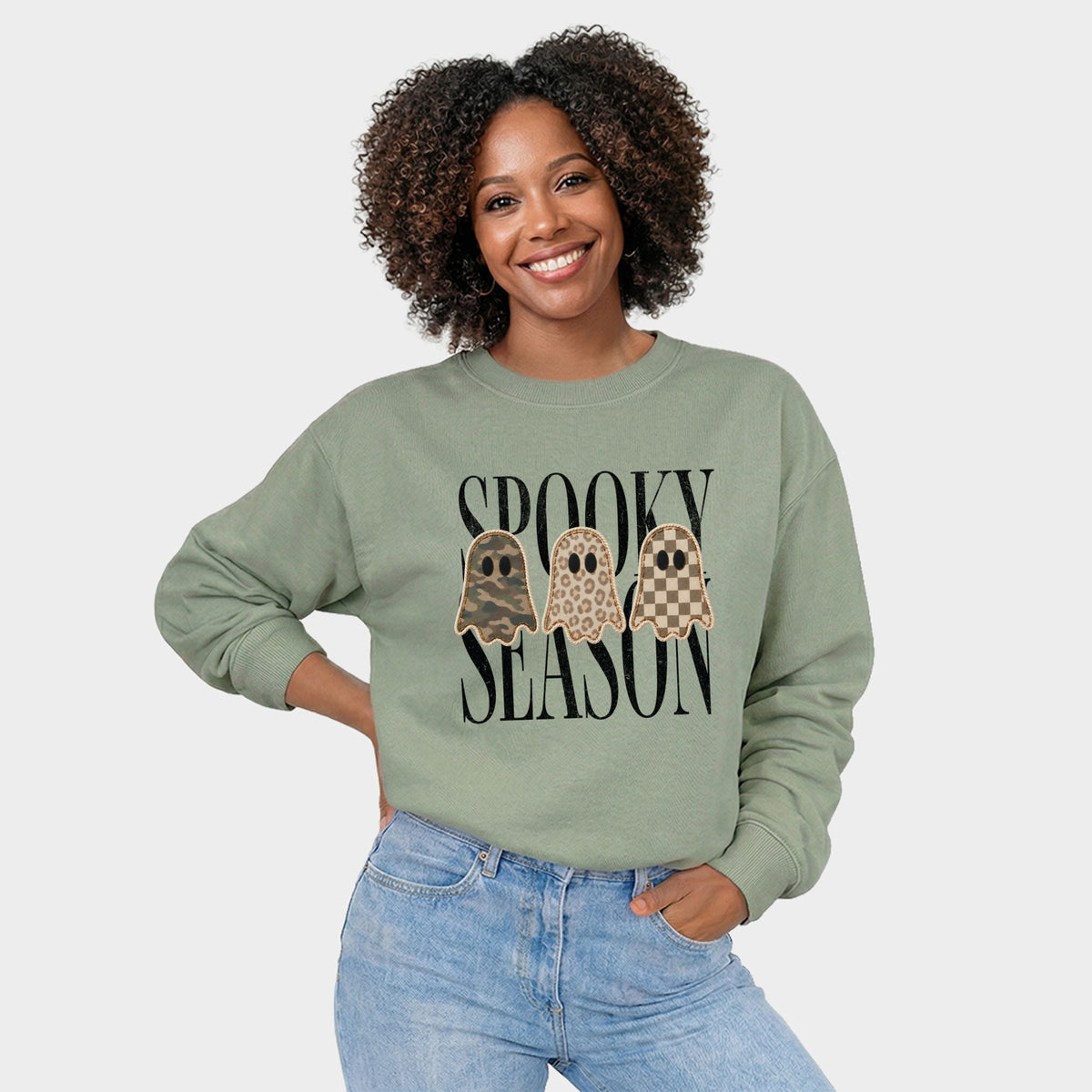Spooky Season Patterned Ghosts PRINT - Women's Graphic Sweatshirt