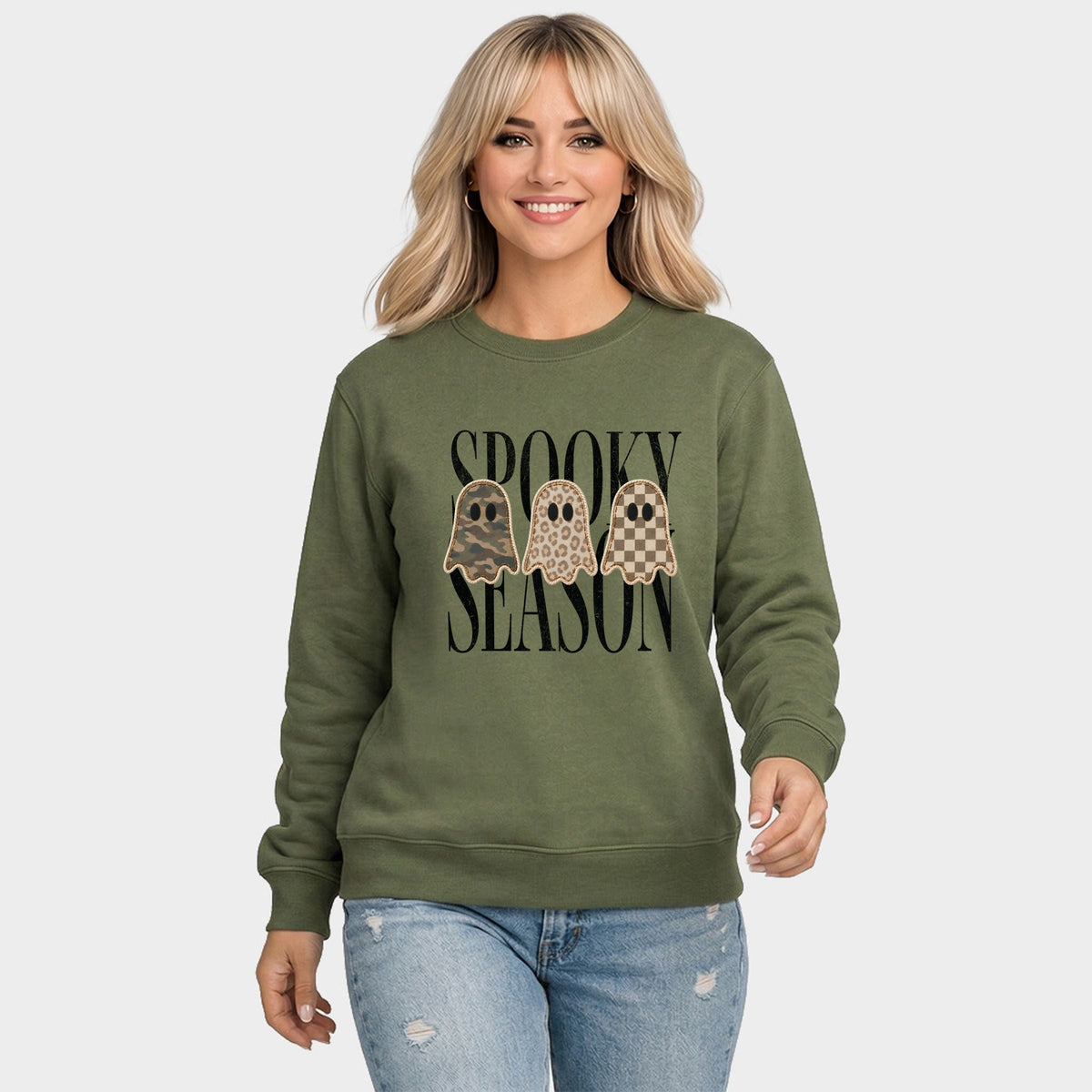 Spooky Season Patterned Ghosts PRINT - Women's Graphic Sweatshirt