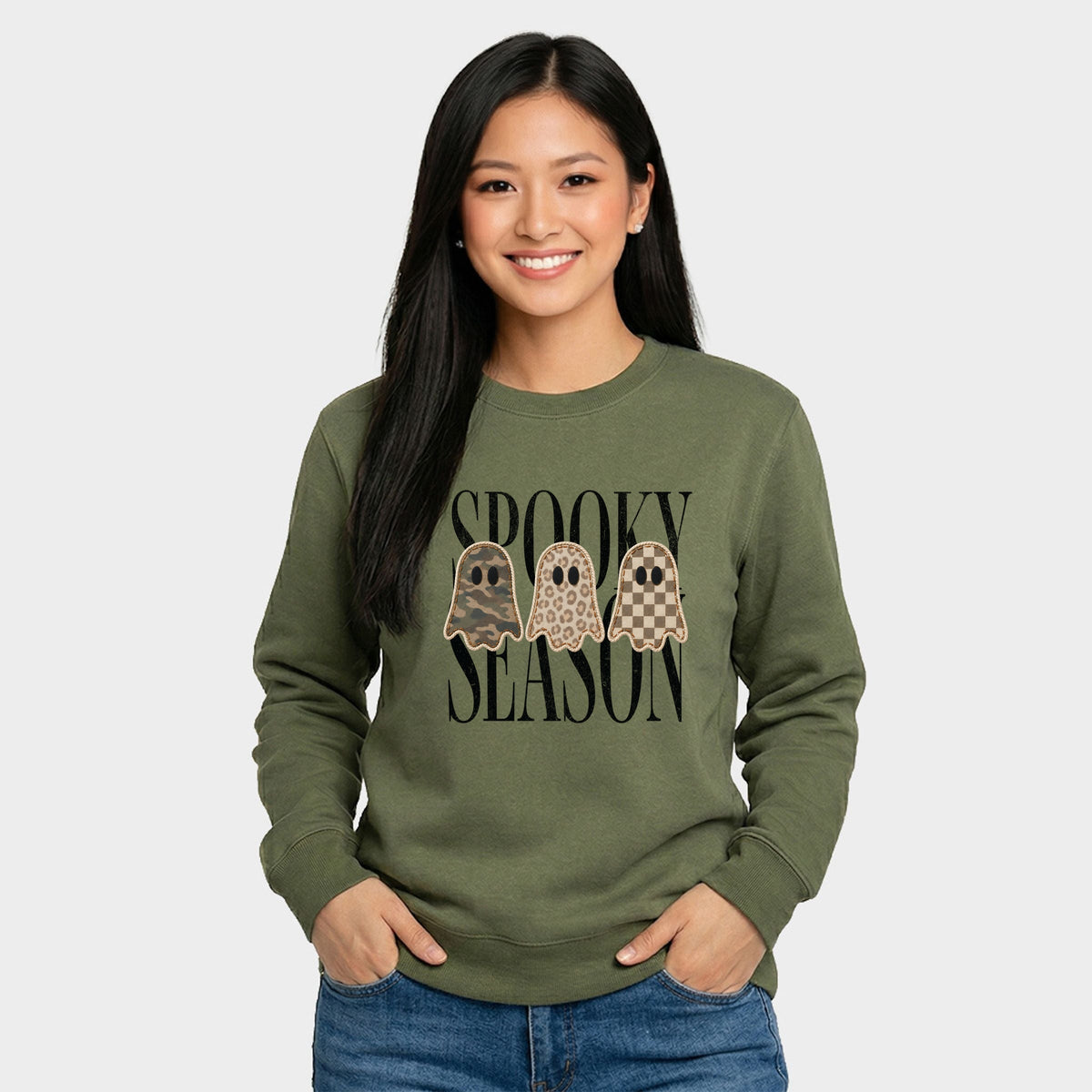 Spooky Season Patterned Ghosts PRINT - Women's Graphic Sweatshirt