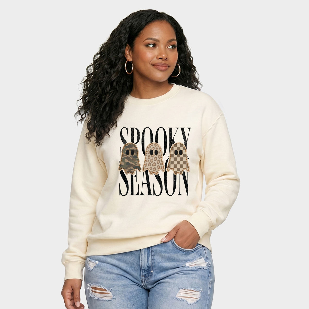 Spooky Season Patterned Ghosts PRINT - Women's Graphic Sweatshirt