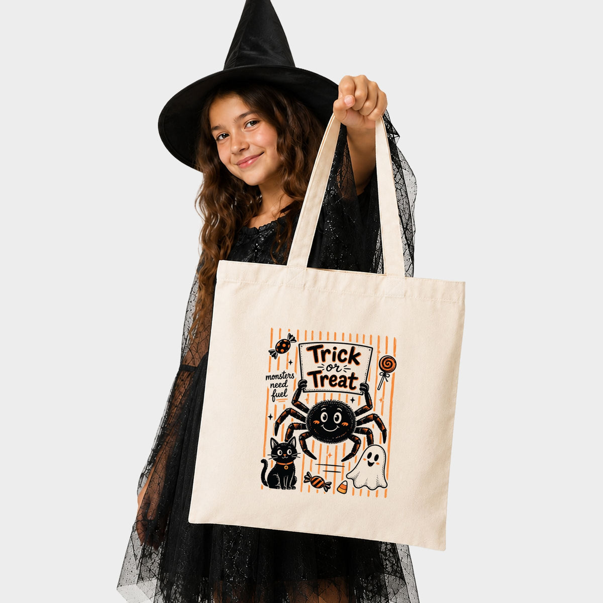 Trick or Treat Spider Stripes - Canvas Tote
