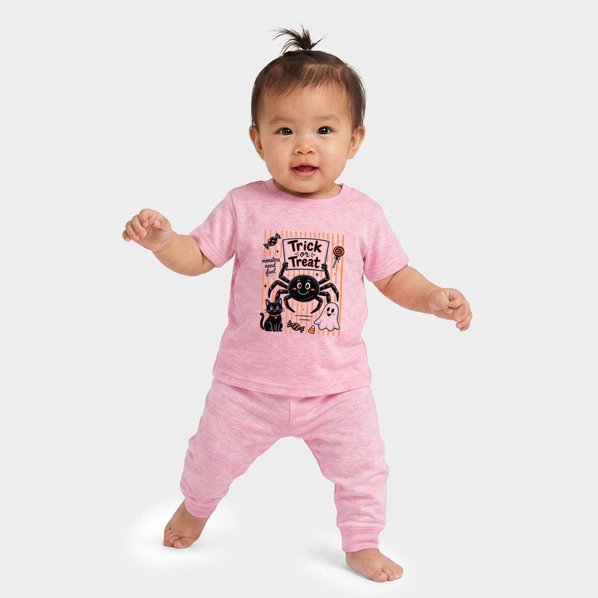 Trick or Treat Spider Stripes - Infant Jogger Pant Crew Set