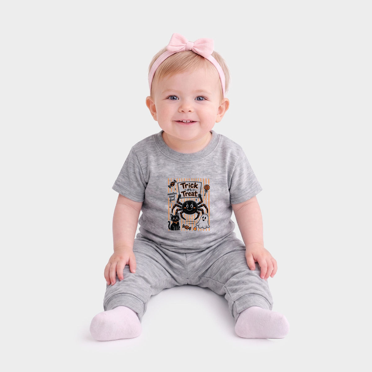 Trick or Treat Spider Stripes - Infant Jogger Pant Crew Set