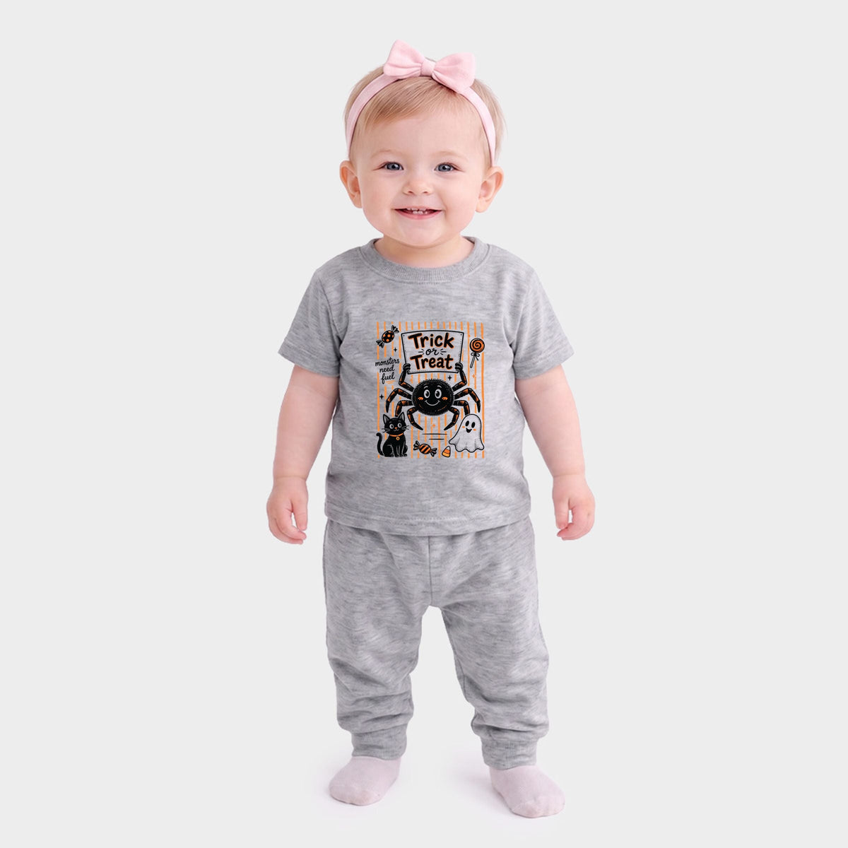 Trick or Treat Spider Stripes - Infant Jogger Pant Crew Set