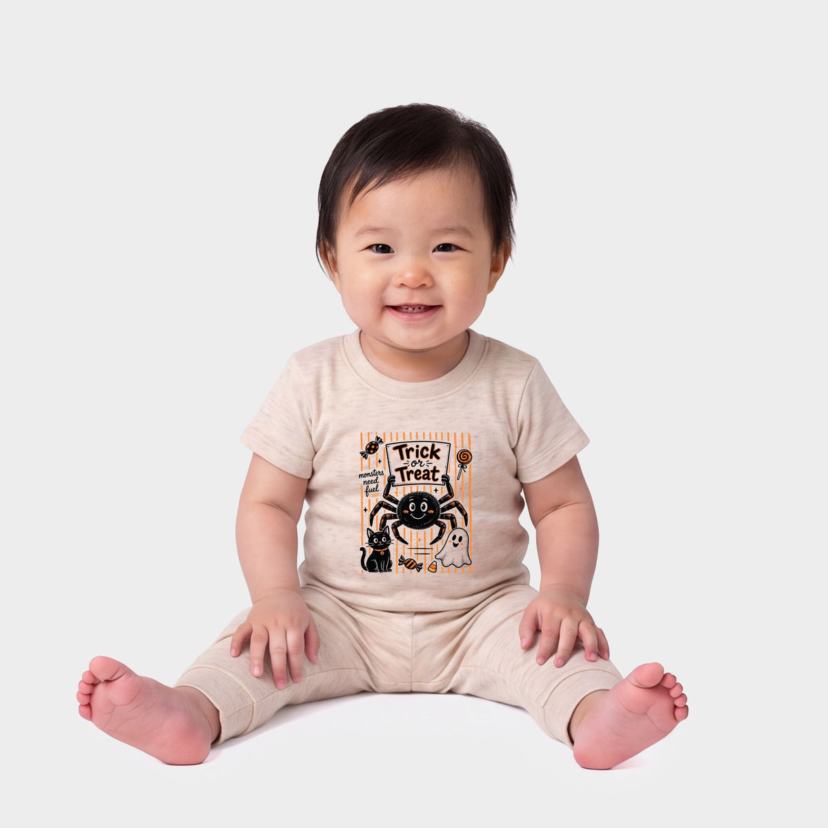 Trick or Treat Spider Stripes - Infant Jogger Pant Crew Set