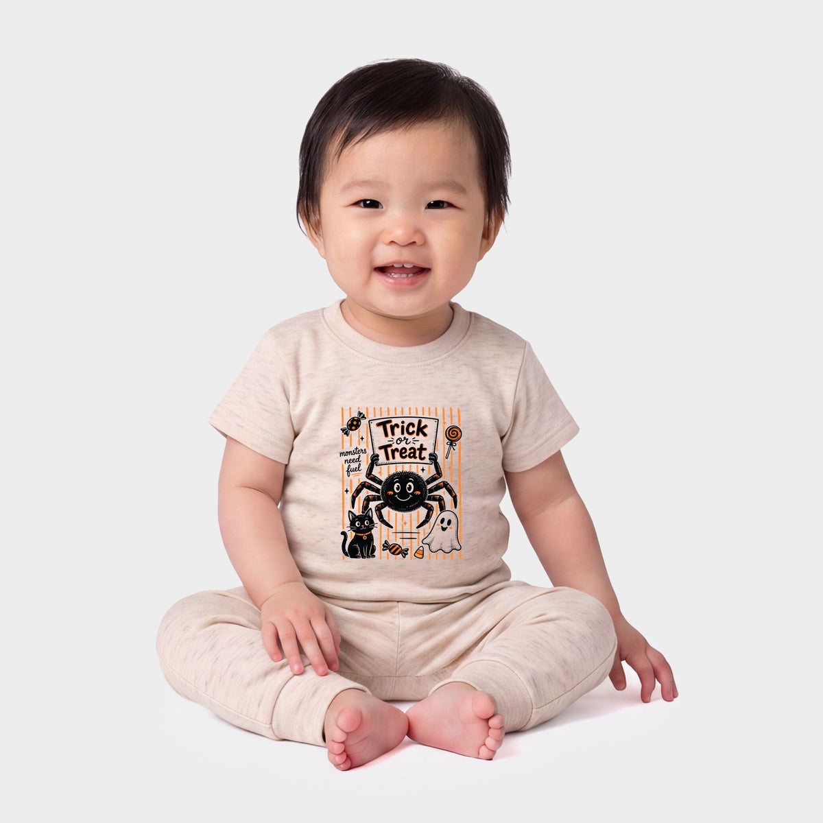 Trick or Treat Spider Stripes - Infant Jogger Pant Crew Set