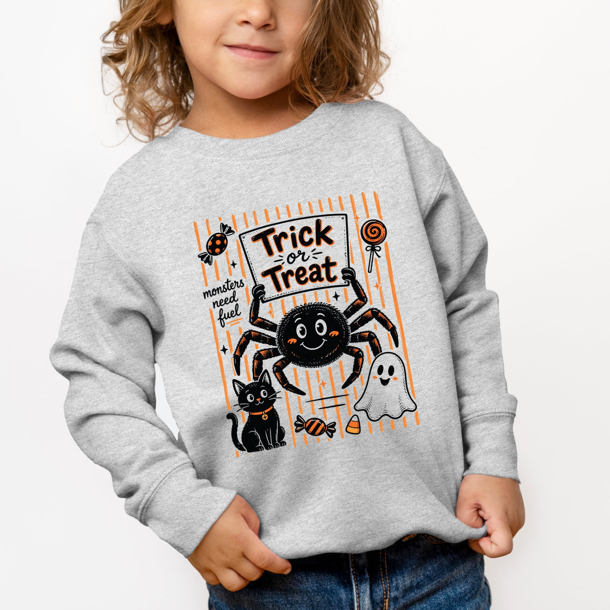 Trick or Treat Spider Stripes - Toddler Graphic Sweatshirt