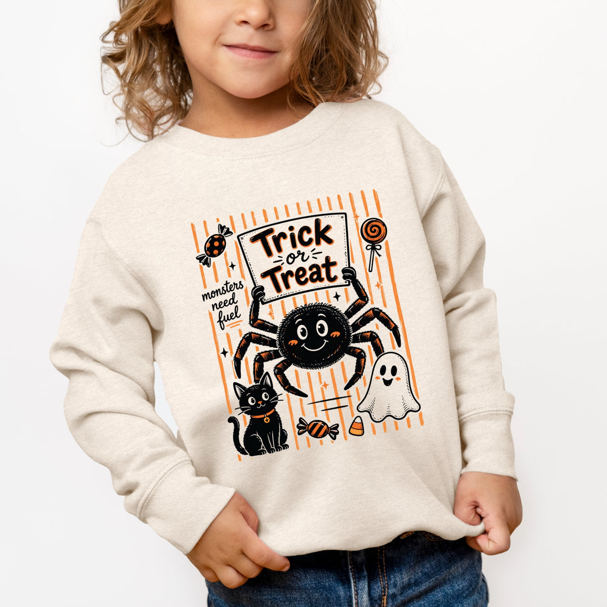 Trick or Treat Spider Stripes - Toddler Graphic Sweatshirt