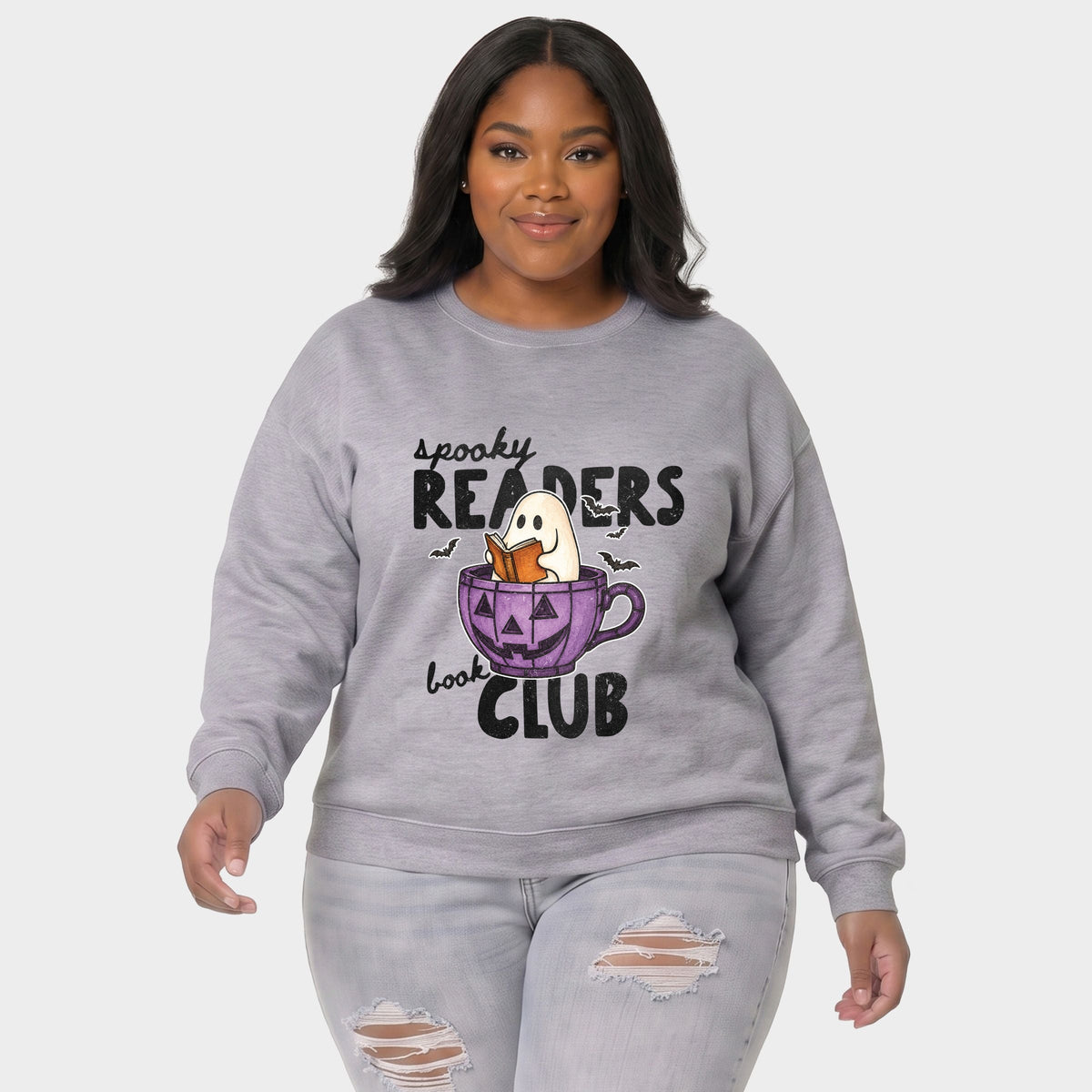 Spooky Reader's Book Club Ghost - Women's Plus Sweatshirt